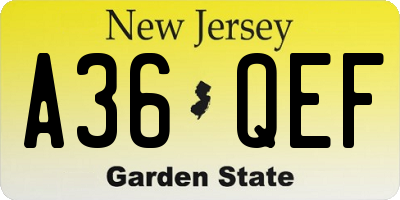 NJ license plate A36QEF