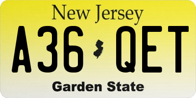 NJ license plate A36QET