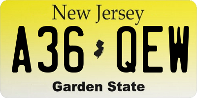 NJ license plate A36QEW