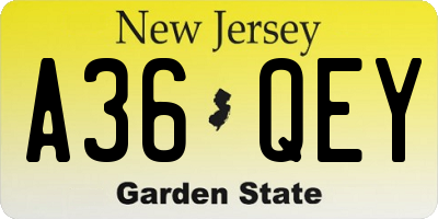 NJ license plate A36QEY