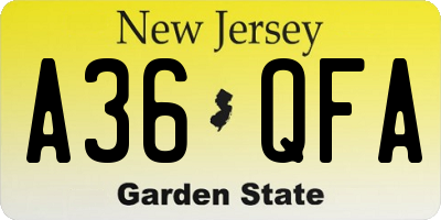 NJ license plate A36QFA