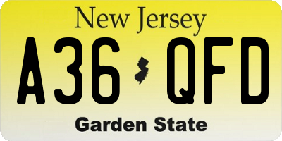 NJ license plate A36QFD