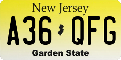 NJ license plate A36QFG