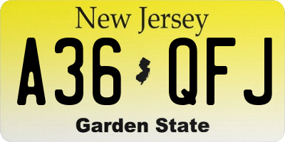 NJ license plate A36QFJ
