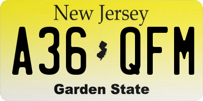 NJ license plate A36QFM