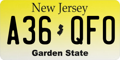 NJ license plate A36QFO