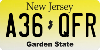 NJ license plate A36QFR