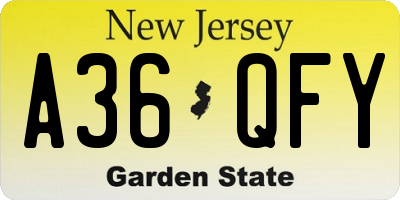 NJ license plate A36QFY