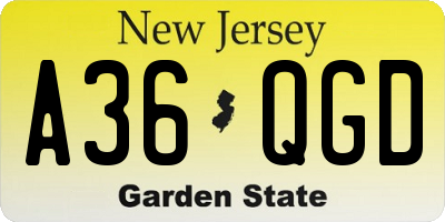 NJ license plate A36QGD