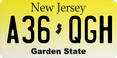 NJ license plate A36QGH