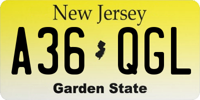 NJ license plate A36QGL