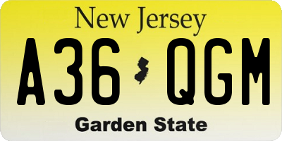NJ license plate A36QGM