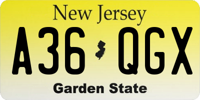 NJ license plate A36QGX