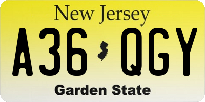 NJ license plate A36QGY