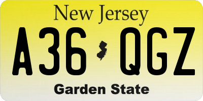 NJ license plate A36QGZ