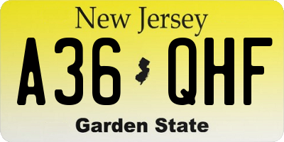 NJ license plate A36QHF