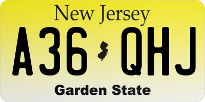 NJ license plate A36QHJ