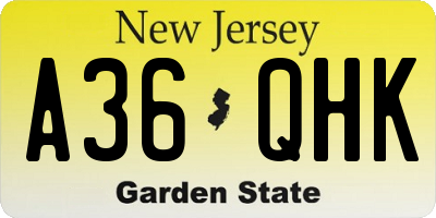 NJ license plate A36QHK