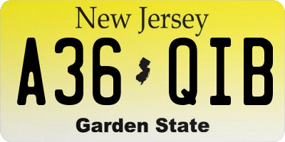 NJ license plate A36QIB