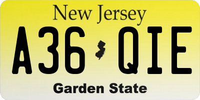 NJ license plate A36QIE