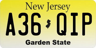 NJ license plate A36QIP