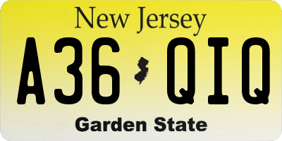 NJ license plate A36QIQ