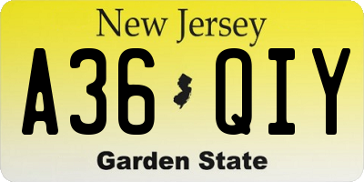 NJ license plate A36QIY