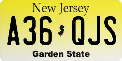 NJ license plate A36QJS