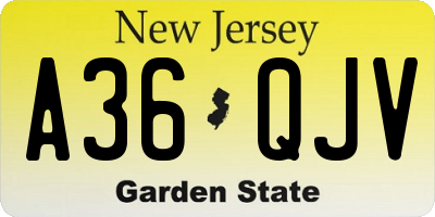 NJ license plate A36QJV