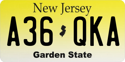 NJ license plate A36QKA