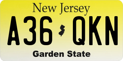 NJ license plate A36QKN