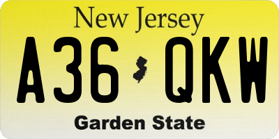 NJ license plate A36QKW