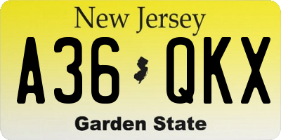 NJ license plate A36QKX