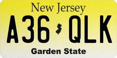 NJ license plate A36QLK