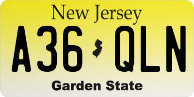 NJ license plate A36QLN