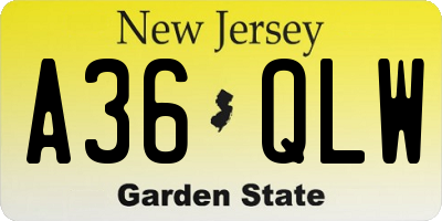 NJ license plate A36QLW