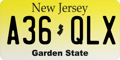 NJ license plate A36QLX