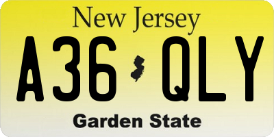NJ license plate A36QLY