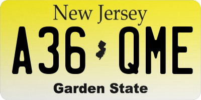 NJ license plate A36QME