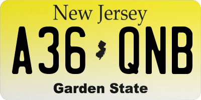 NJ license plate A36QNB