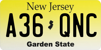 NJ license plate A36QNC