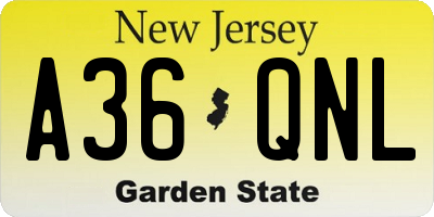 NJ license plate A36QNL