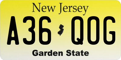 NJ license plate A36QOG