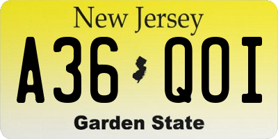 NJ license plate A36QOI