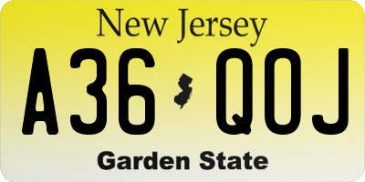 NJ license plate A36QOJ