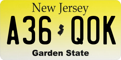 NJ license plate A36QOK
