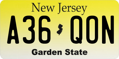 NJ license plate A36QON