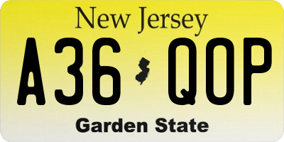 NJ license plate A36QOP