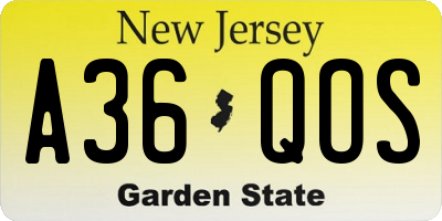 NJ license plate A36QOS