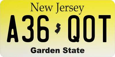 NJ license plate A36QOT